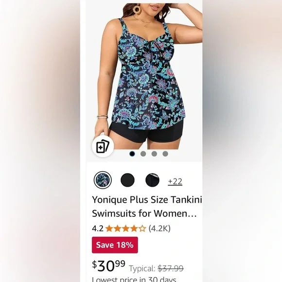 NEW -4 XL beautiful floral, print,Tankini &
Boyshort swimsuit, bathing suit - Picture 3 of 6